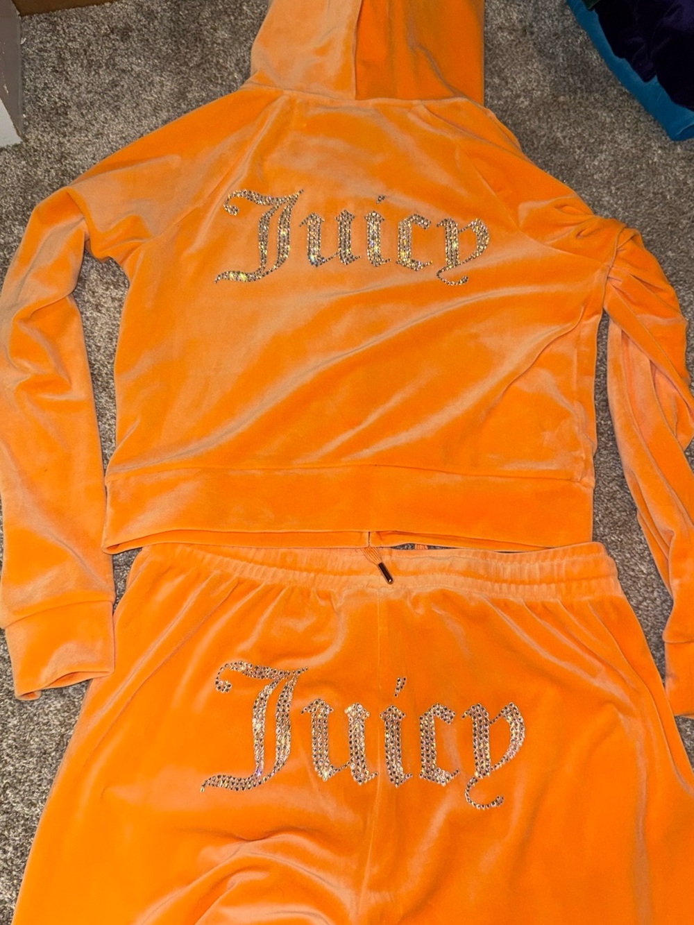 Juicy Couture womens Orange Velour Hoodie & Jogger Set U.K. exclusive 🇬🇧
